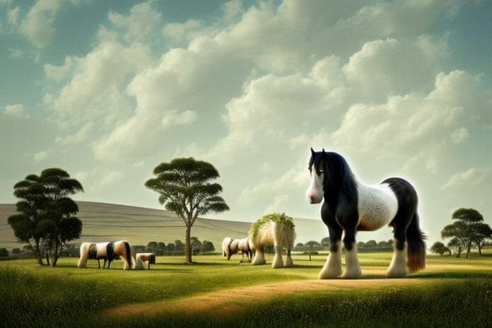 A shire horse in a rural landscape in lichtenburg