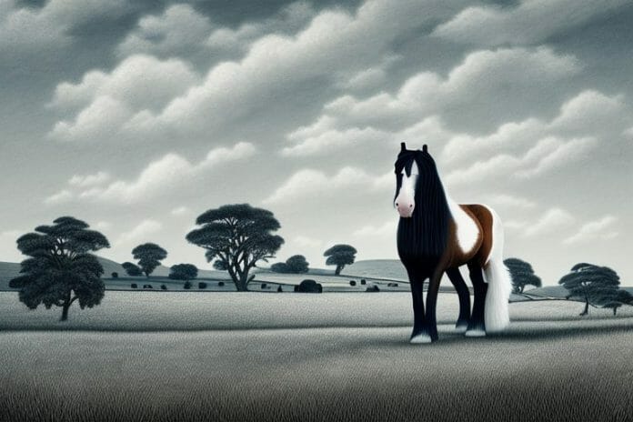 A shire horse in a rural south african landscape