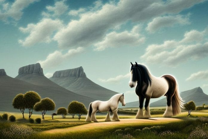 A shire horse in a rural landscape of the western cape