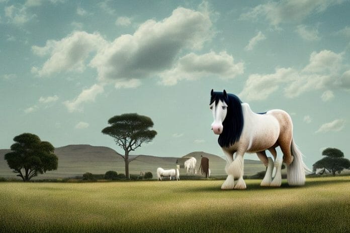 A shire horse in a rural south african landscape