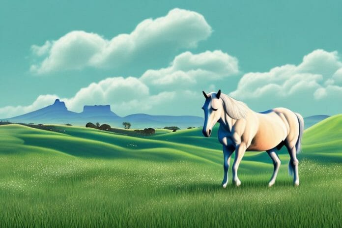A horse in a field with the rolling hills of amanzimtoti