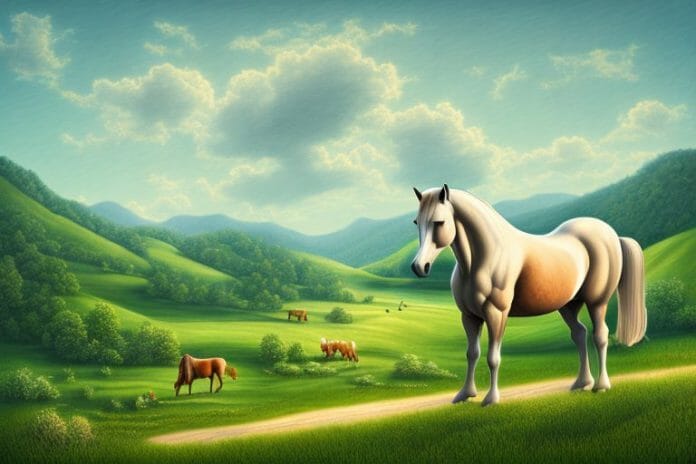 A cob horse in a rural landscape