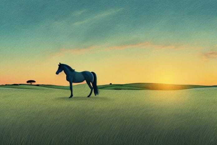 A horse in a field at sunset in jeffreys bay