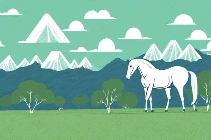 A horse in a field surrounded by trees and mountains in butterworth