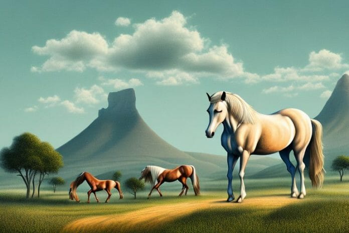 A cob horse in a rural south african landscape