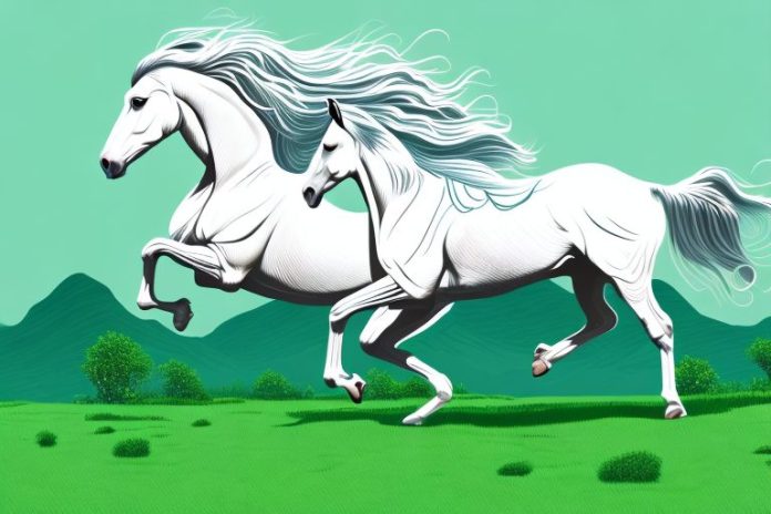 A majestic fjord horse galloping through a lush