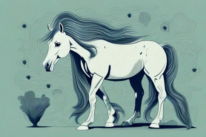A horse in a field with a cob-style mane and tail