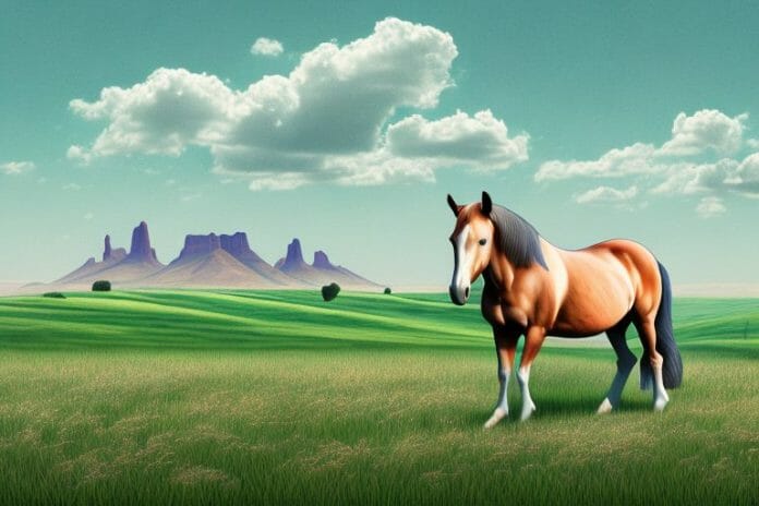 A horse in a field with the krugerdorp landscape in the background