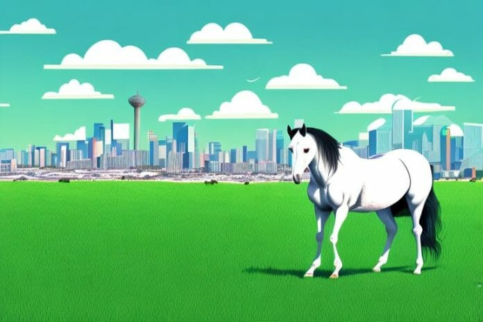 A horse in a grassy field