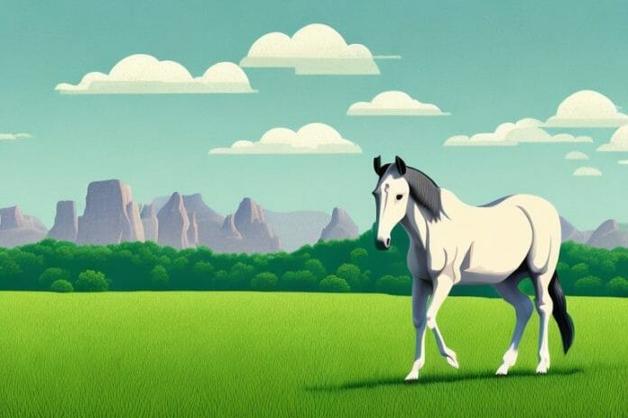 A horse in a field with the louis trichardt landscape in the background