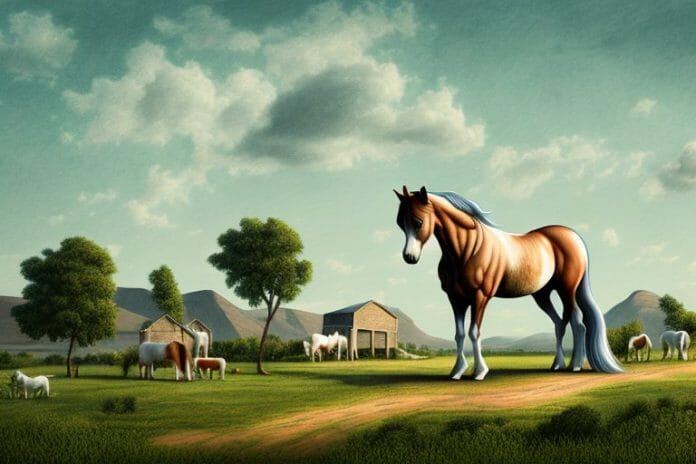 A cob horse in a rural landscape in secunda