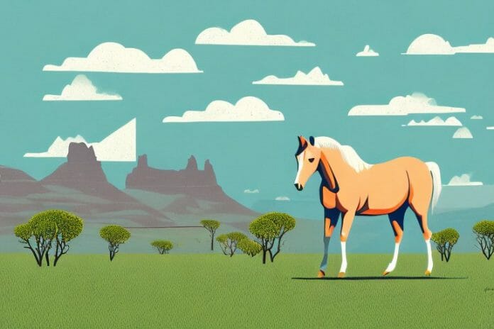 A horse in a rural landscape in the northern cape of south africa