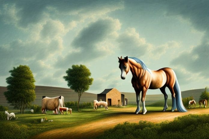 A cob horse in a rural landscape in postmasburg