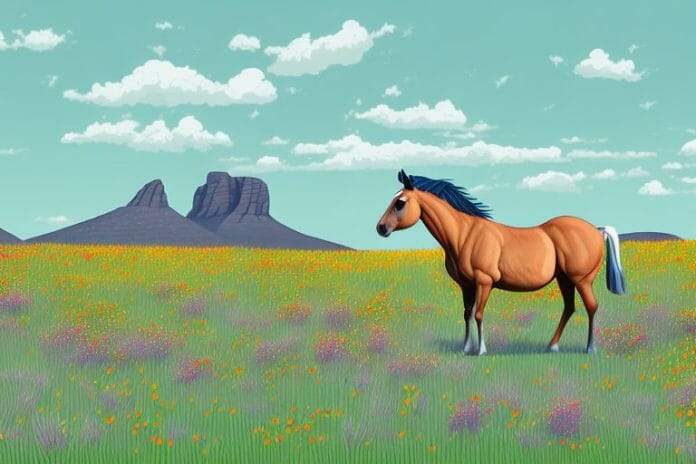 A horse in a field of wildflowers in springbok