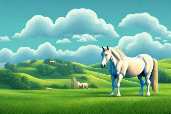 A cob horse in a rural landscape