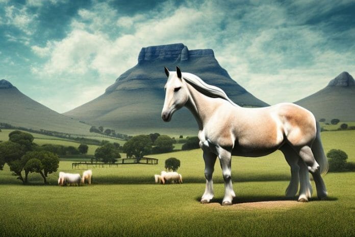 A cob horse in a rural setting in prieska
