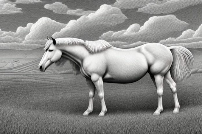 A horse in a rural south african landscape with a cob-style breed