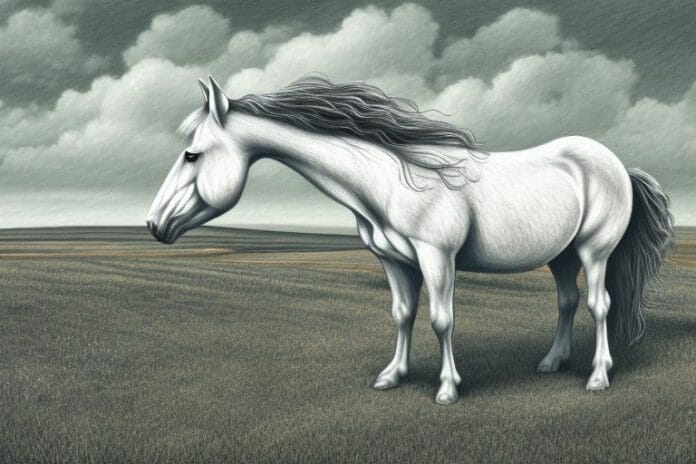 A cob horse in a rural setting in orkney