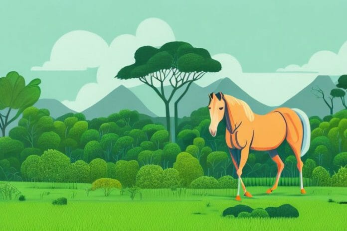 A horse in a lush