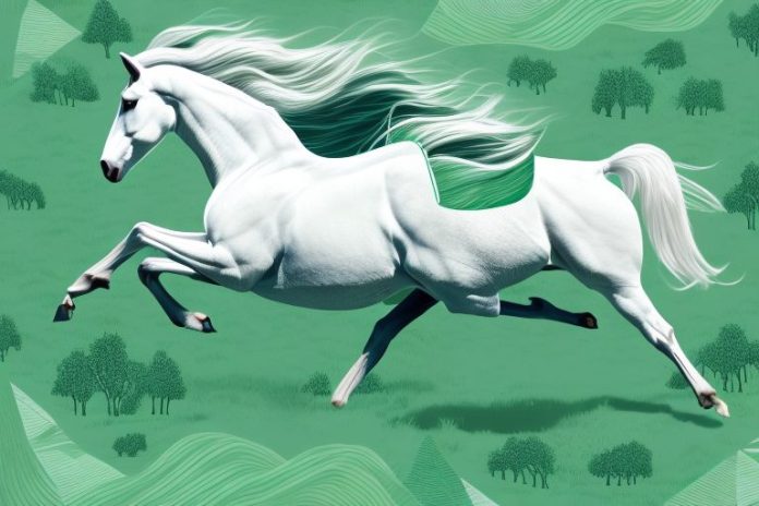 A majestic fjord horse galloping through a lush