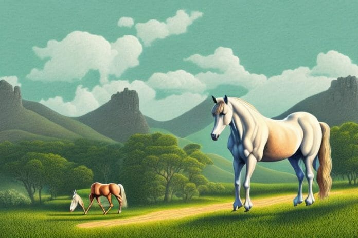 A cob horse in a rural landscape in knysna