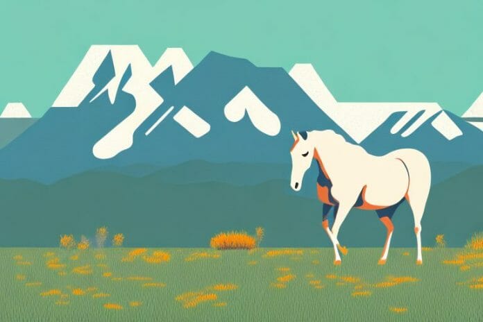 A horse in a meadow with the hermanus mountains in the background