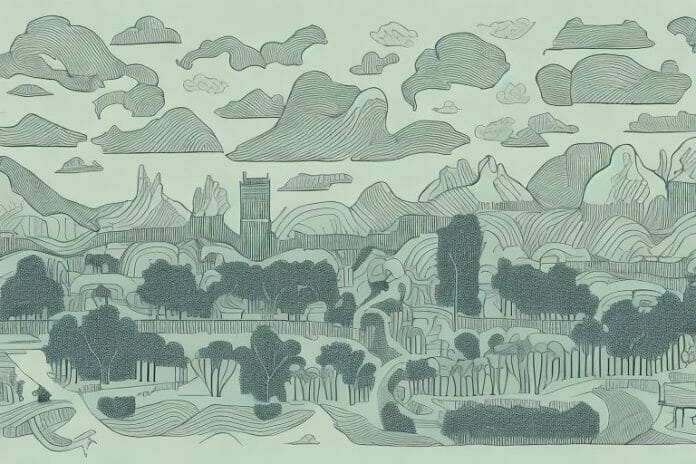 A king william's town landscape featuring a hackney horse in the foreground