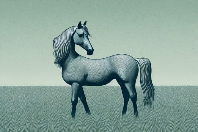 A hackney horse in a field in jeffreys bay