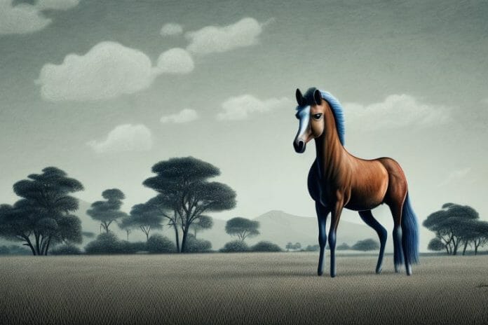 A hackney horse standing in a rural landscape in east rand