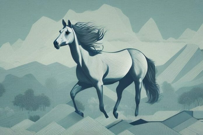 A hackney horse in a scenic hazyview landscape