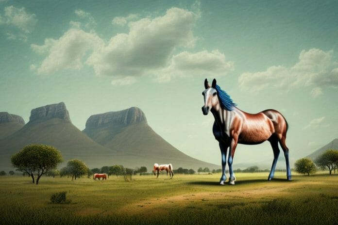 A hackney horse in a rural landscape in prieska