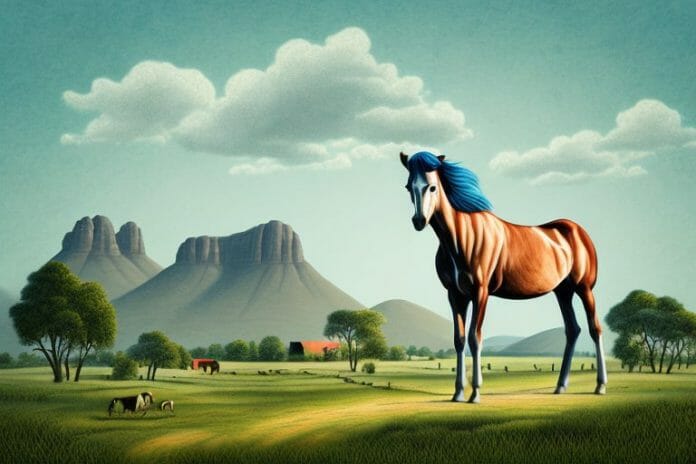 A hackney horse standing in a rural landscape in hartbeespoort