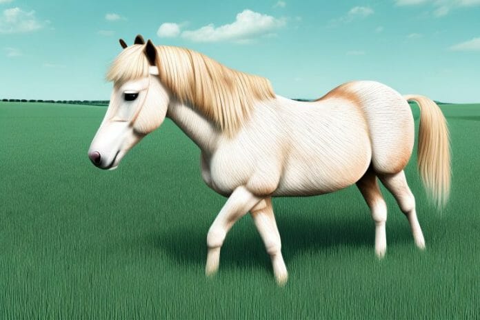 A haflinger horse in a grassy field in free state