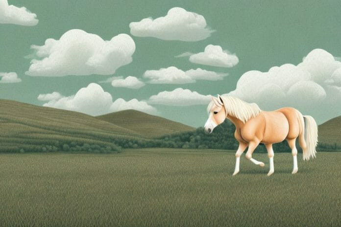 A haflinger horse in a rural landscape in white river