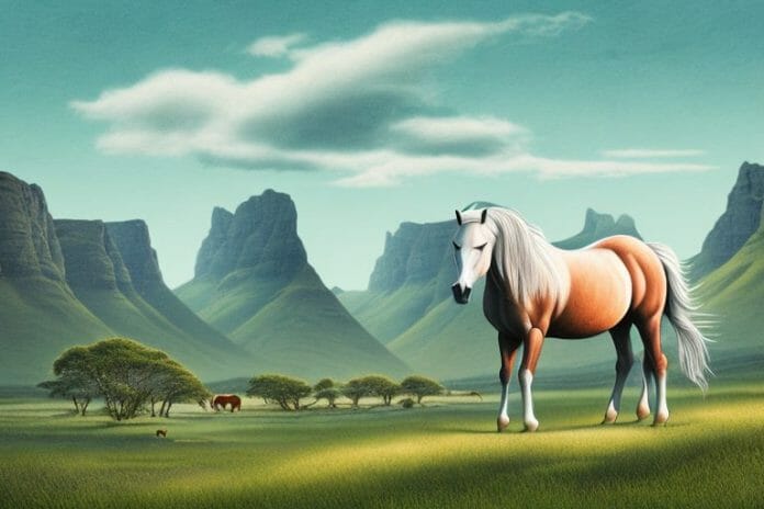 A fjord horse in a rural landscape in kwa zulu natal