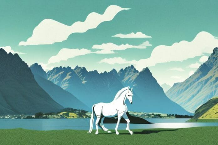 A fjord horse in a rural landscape in queenstown