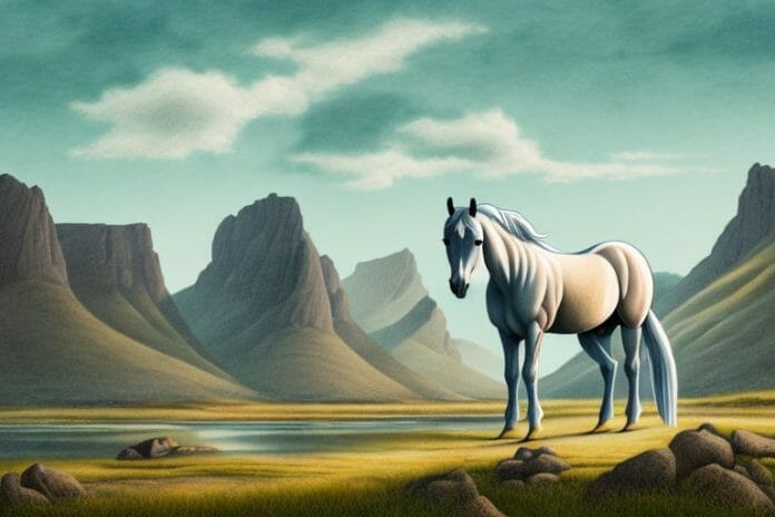 A fjord horse in a rural landscape in graaff-reinet