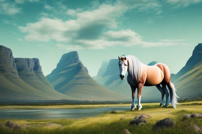 A fjord horse in a rural landscape in south africa