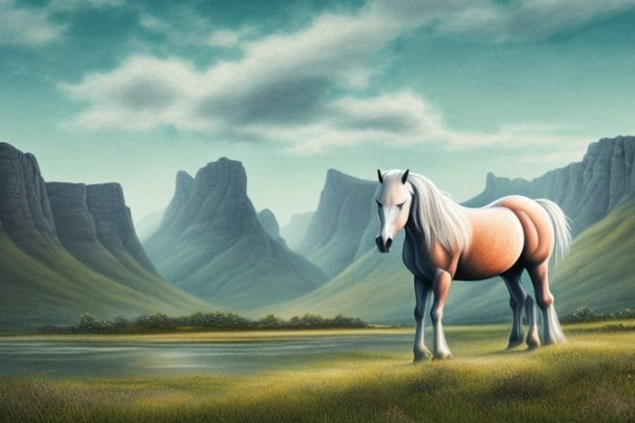 A fjord horse in a rural landscape in botshabelo