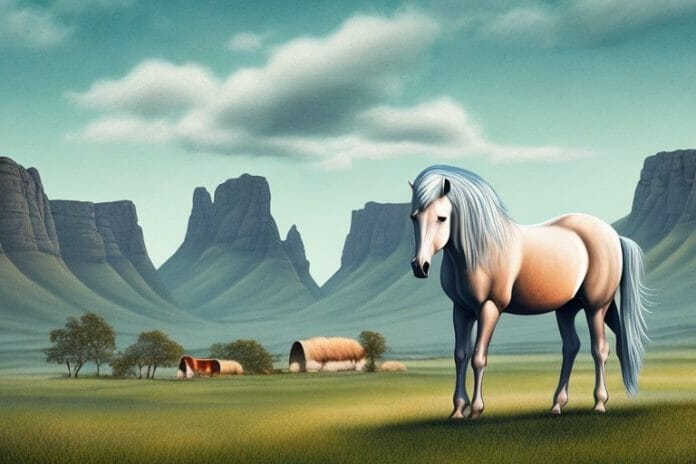A fjord horse in a rural setting in parys