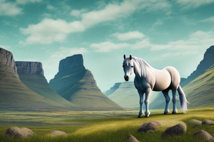 A fjord horse in a rural landscape in harrismith