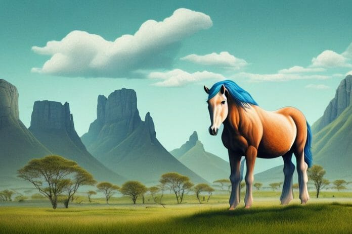 A fjord horse standing in a rural landscape in soweto