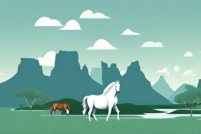 A fjord horse grazing in a south african landscape