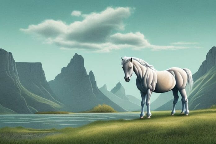 A fjord horse in a rural landscape in midrand