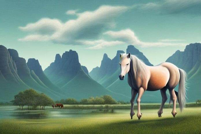 A fjord horse in a rural landscape in tzaneen