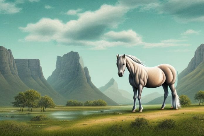 A fjord horse in a rural landscape in giyani