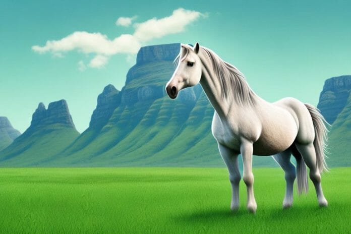 A fjord horse standing in a grassy field in mpumalanga