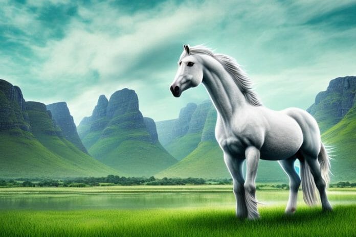 A majestic fjord horse in a lush