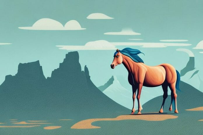 A fjord horse standing in a south african landscape