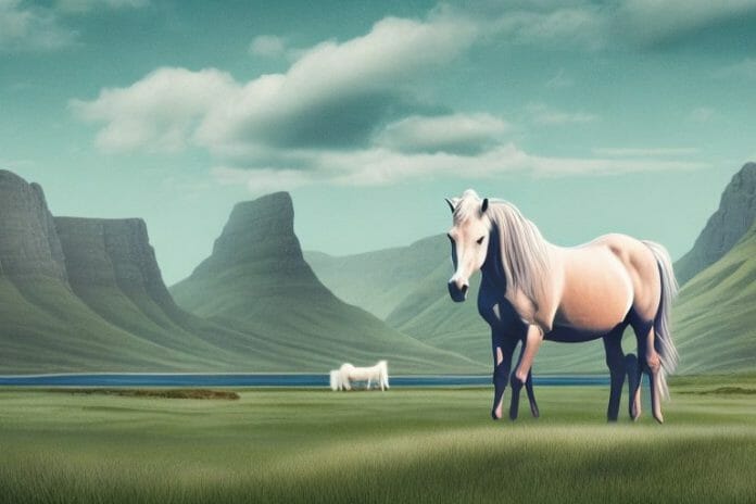 A fjord horse in a rural setting in orkney